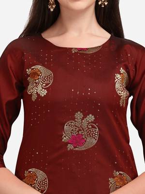 Maroon jacquard cotton silk Kurta Pant With Dupatta 3