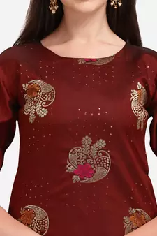 Maroon jacquard cotton silk Kurta Pant With Dupatta