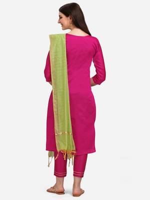 Dark-pink jacquard cotton silk Kurta Pant With Dupatta 2