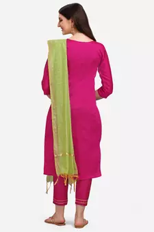 Dark-pink jacquard cotton silk Kurta Pant With Dupatta