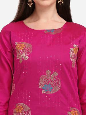 Dark-pink jacquard cotton silk Kurta Pant With Dupatta 3
