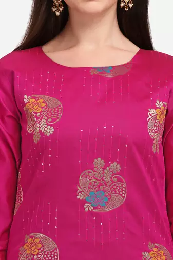 Dark-pink jacquard cotton silk Kurta Pant With Dupatta