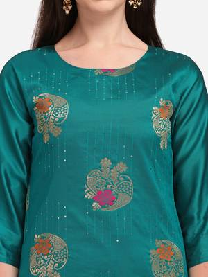 Aqua-blue jacquard cotton silk Kurta Pant With Dupatta 4