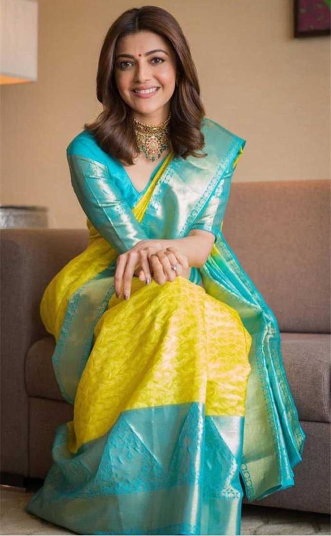 KAJAL AGARWAL YELLOW  BEAUTIFUL DESIGNER SAREE