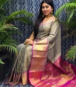 Grey Zari Woven Kanjeevaram silk Saree With Blouse