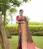 Black Zari Woven Faux Kanjeevaram Silk Blend Saree With Blouse