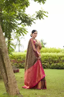 Black Zari Woven Faux Kanjeevaram Silk Blend Saree With Blouse