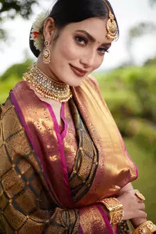 Black Zari Woven Faux Kanjeevaram Silk Blend Saree With Blouse
