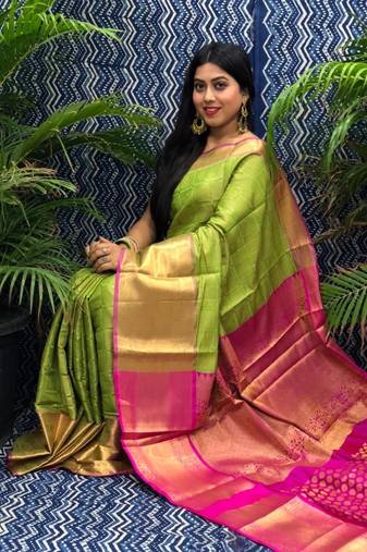 Green Kanchipuram Silk Zari Woven Saree with Blouse