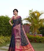 Navy Blue Zari Woven Banarasi Silk saree with blouse