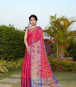 Pink Zari Woven Banarasi silk blend saree with blouse