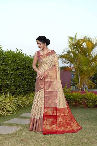 White Zari Woven Banarasi Silk saree with blouse