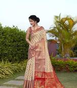 White Zari Woven Banarasi Silk saree with blouse