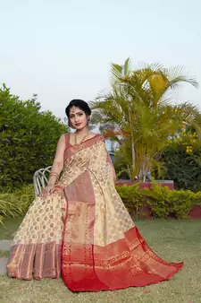 White Zari Woven Banarasi Silk saree with blouse