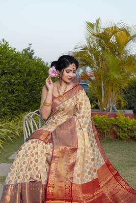 White Zari Woven Banarasi Silk saree with blouse 3