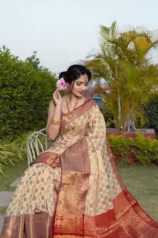 White Zari Woven Banarasi Silk saree with blouse