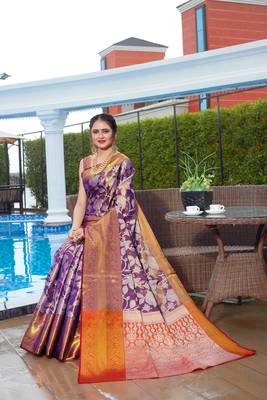 Purple Zari Woven Faux Kanjeevaram Silk Blend Saree With Blouse 1