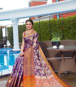 Purple Zari Woven Faux Kanjeevaram Silk Blend Saree With Blouse