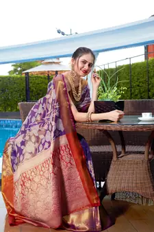 Purple Zari Woven Faux Kanjeevaram Silk Blend Saree With Blouse