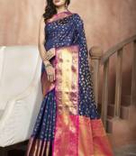 Navy Blue Zari Woven Banarasi Silk Saree with Blouse