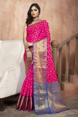 Pink Zari Woven Banarasi Silk Saree with Blouse 1