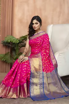 Pink Zari Woven Banarasi Silk Saree with Blouse