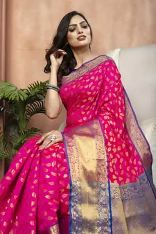 Pink Zari Woven Banarasi Silk Saree with Blouse