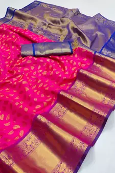 Pink Zari Woven Banarasi Silk Saree with Blouse