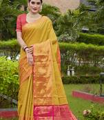 Yellow Zari Woven Kanjeevaram silk Saree With Blouse