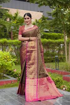 Black Zari Woven Faux Kanjeevaram Silk Blend Saree With Blouse
