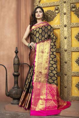 Black Zari Woven Kanjeevaram silk Saree With Blouse 1