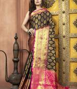 Black Zari Woven Kanjeevaram silk Saree With Blouse