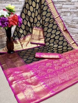 Black Zari Woven Kanjeevaram silk Saree With Blouse 2