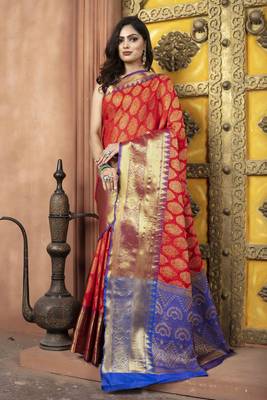 Red Zari Woven Kanjeevaram silk Saree With Blouse 1