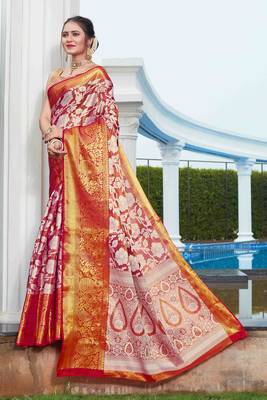 Pink Zari Woven Faux Kanjeevaram Silk Blend Saree With Blouse 1