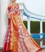 Pink Zari Woven Faux Kanjeevaram Silk Blend Saree With Blouse