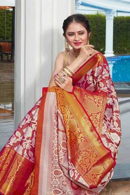 Pink Zari Woven Faux Kanjeevaram Silk Blend Saree With Blouse 3
