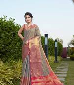 Grey Zari Woven Faux Kanjeevaram Silk Blend Saree With Blouse