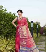 Pink Zari Woven Faux Kanjeevaram Silk Blend Saree With Blouse