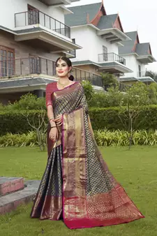 Navy Blue Zari Woven Kanjeevaram silk Saree With Blouse