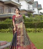 Navy Blue Zari Woven Kanjeevaram silk Saree With Blouse