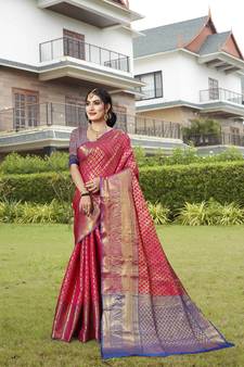 Pink Zari Woven Kanjeevaram silk Saree With Blouse