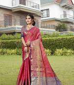 Pink Zari Woven Kanjeevaram silk Saree With Blouse