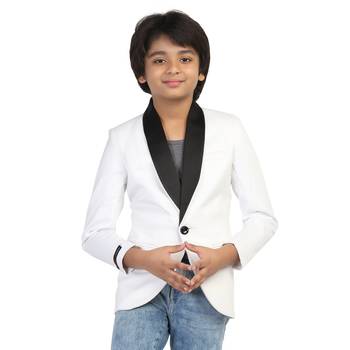 White plain cotton boys-blazer 1