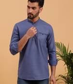 Namaskar Blue Cotton Full Sleeves Solid Medium Length Regular Fit kurta for men