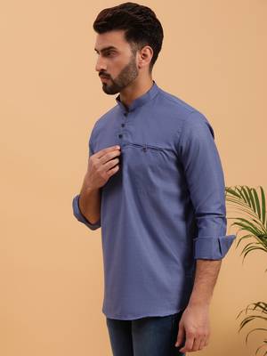 Namaskar Blue Cotton Full Sleeves Solid Medium Length Regular Fit kurta for men 2