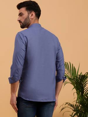 Namaskar Blue Cotton Full Sleeves Solid Medium Length Regular Fit kurta for men 4