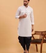 Namaskar White Cotton Full Sleeves Solid Above Knee length Regular Fit kurta for men