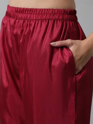 Red embroidered cotton silk Kurta Pant With Dupatta 4