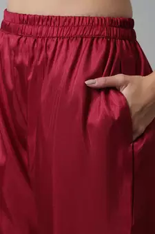 Red embroidered cotton silk Kurta Pant With Dupatta